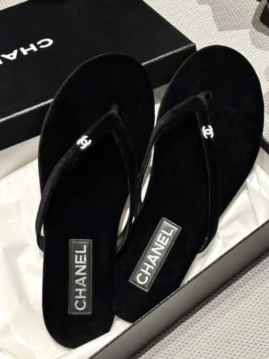 CHANEL Shoes - Chanel Velvet Flip-Flop Sandals